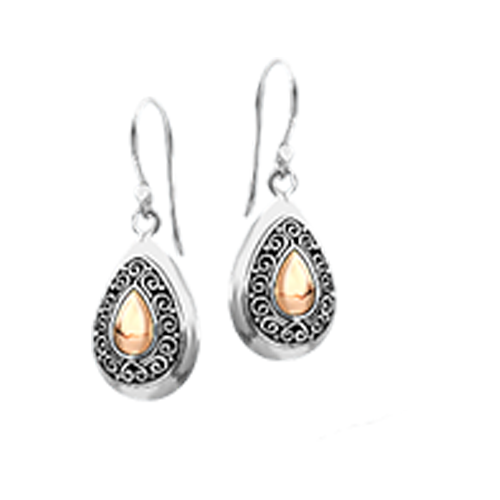 Two Tone 18K Solid Gold 925 Sterling Silver Earrings