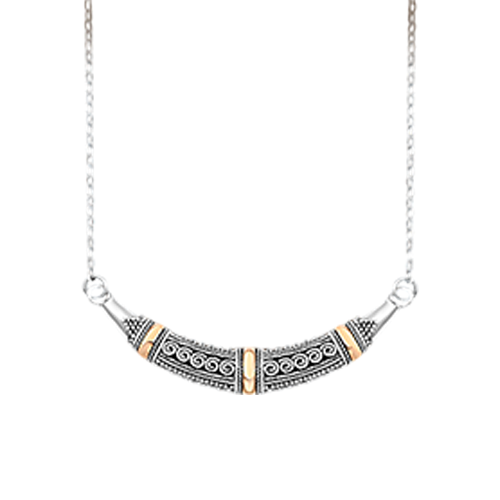 Two Tone 18K Solid Gold 925 Sterling Silver Necklace